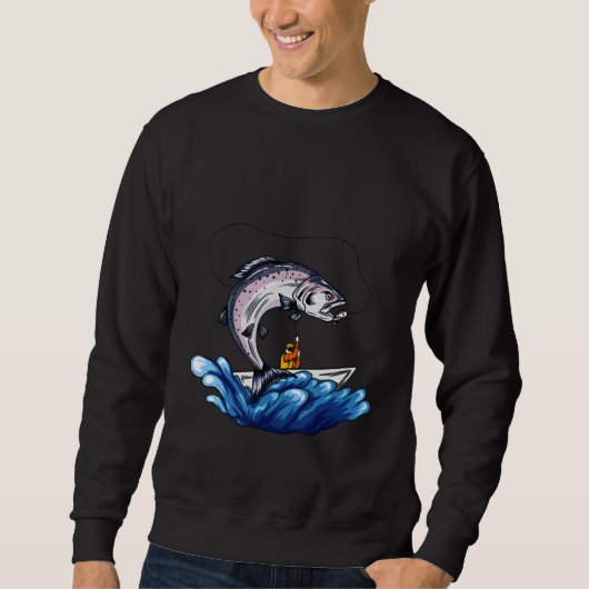 漁師魚釣り及びジャンプサーモン スウェットシャツ (正面)