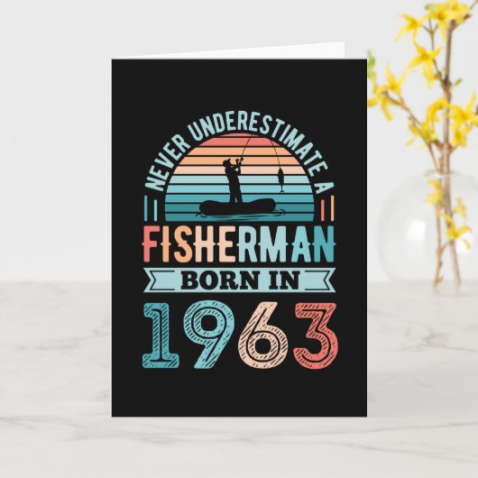 漁師1963生まれ年魚釣り60番目の誕生日ギフト カード (黄色い花)