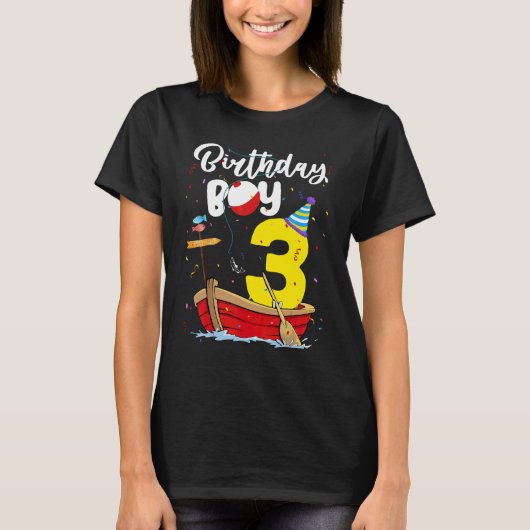 漁師3歳の誕生日の男の子魚釣り3歳 Tシャツ (正面)