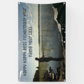 漁師。ハッピー魚釣り 横断幕 (縦)