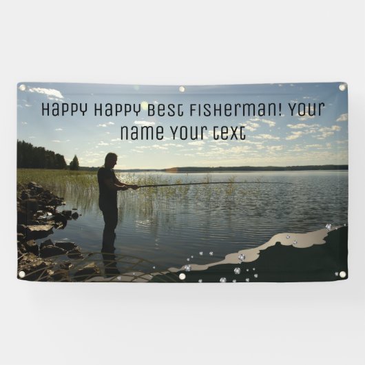 漁師。ハッピー魚釣り 横断幕 (横)