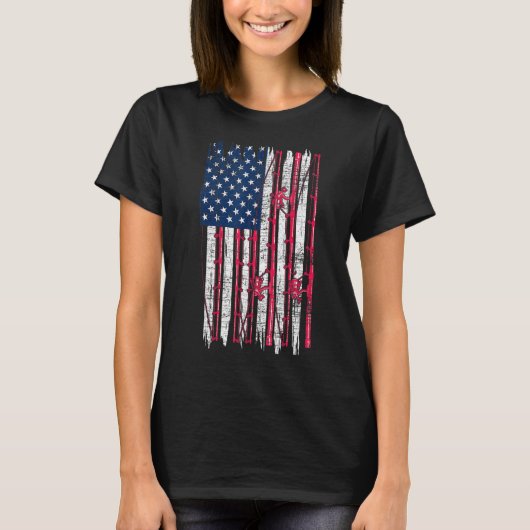 漁師 男性 アメリカ国旗 愛国 釣り 趣味 魚 Tシャツ (正面)