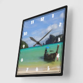 漁船が付いているタイ旅行ビーチの写真 スクエア壁時計 (傾斜)