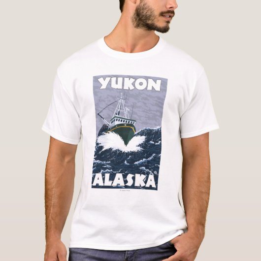漁船場面-ユーコン準州、アラスカ Tシャツ (正面)