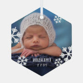 漂流雪片ベビー写真Add Name & Year ガラスオーナメント (裏面)