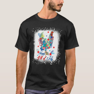 漂白されたハッピー・フォース・オブ・ジュライ・チキン・ファーマー・フラワーW Tシャツ