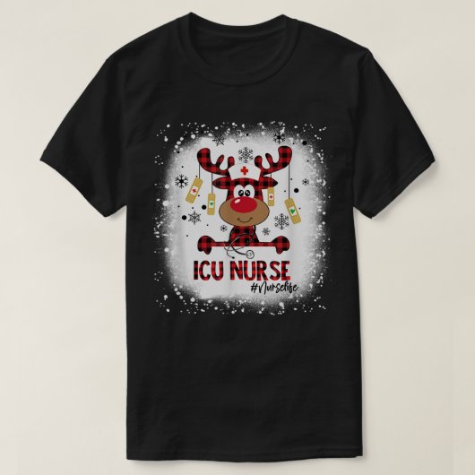 漂白されたICU看護師のトナカイのクリスマスパジャマ Xmas Tシャツ (デザイン正面)