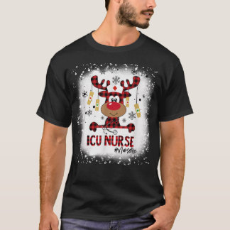 漂白されたICU看護師のトナカイのクリスマスパジャマ Xmas Tシャツ