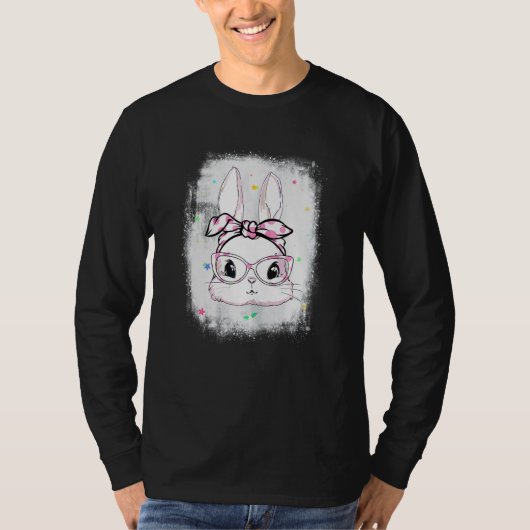 漂白イースターキュートバニー顔水玉模様ヘッドバン Tシャツ (正面)