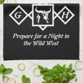 漂白ウィットブルスカルシルエットモノグラムフォト キッチンタオル (折り畳み)