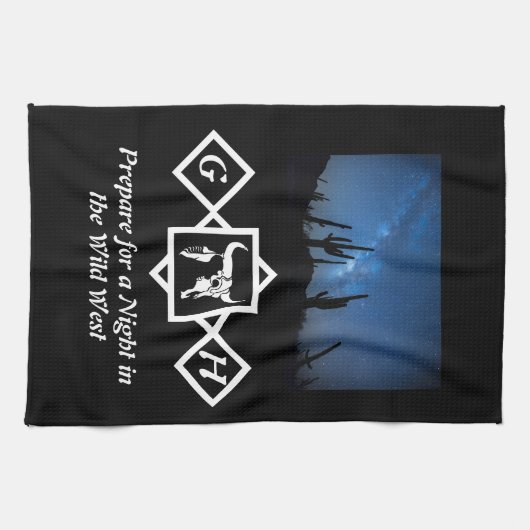 漂白ウィットブルスカルシルエットモノグラムフォト キッチンタオル (横)