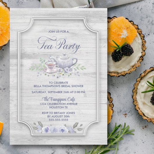 漂白ウッドティーパーティーブライダルシャワー 招待状