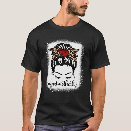 漂白ゴッドマザーライフ乱雑Bun Leopard Print Mo Tシャツ (正面)
