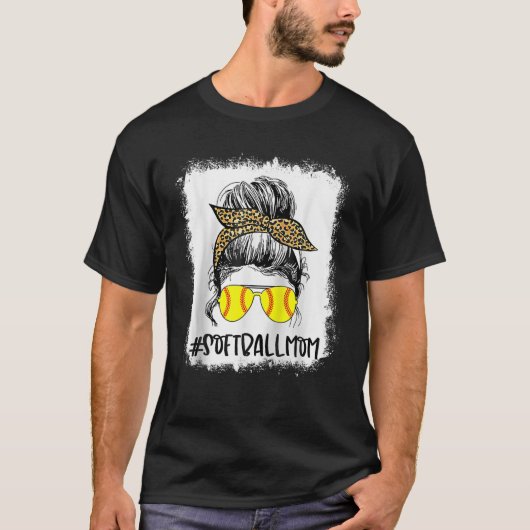 漂白ソフトボールの母の生活ヒョウと乱雑 Tシャツ (正面)