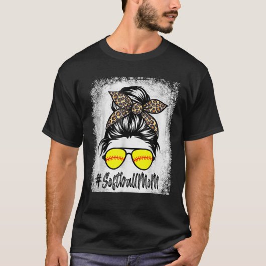 漂白ソフトボールの母の生活ヒョウと乱雑 Tシャツ (正面)