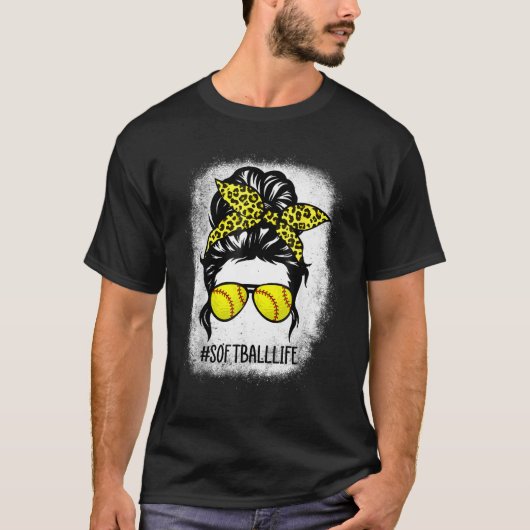 漂白ソフトボールの母の生活ヒョウと乱雑 Tシャツ (正面)