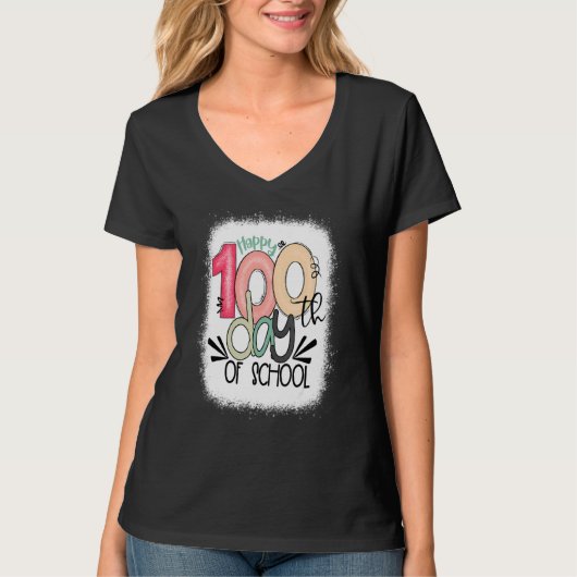 漂白ハッピー100日目の学校先生100日目 Tシャツ (正面)
