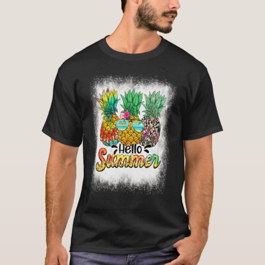 漂白ハローサマーパイナップルグラスビーチVibe Tシャツ (正面)