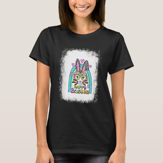 漂白バニー顔ヒョウ眼鏡ヘッドバンドハッピー Tシャツ (正面)