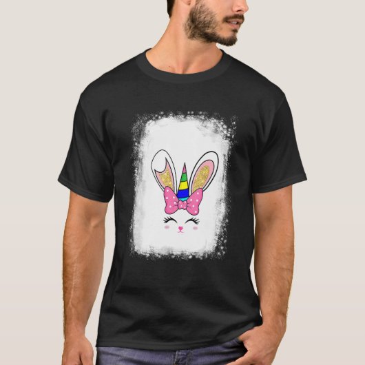 漂白バニー顔ヒョウ眼鏡ヘッドバンドハッピー Tシャツ (正面)