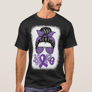 漂白ホープMessy Bun Leopard膵臓がん Tシャツ