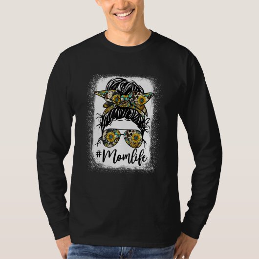 漂白ママ人生ひまわりママ人生ヒョウ乱雑 Tシャツ (正面)