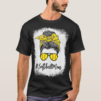漂白ライフソフトボール母ヒョウ乱雑Bun髪 Tシャツ