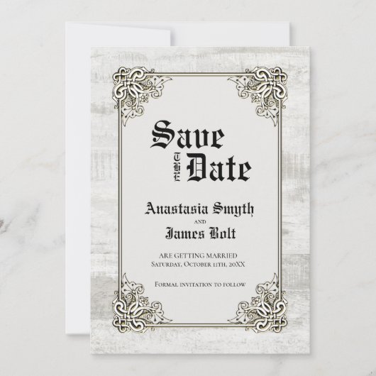 漂白素朴木彫りフレーム結婚ズ セーブザデート (正面)