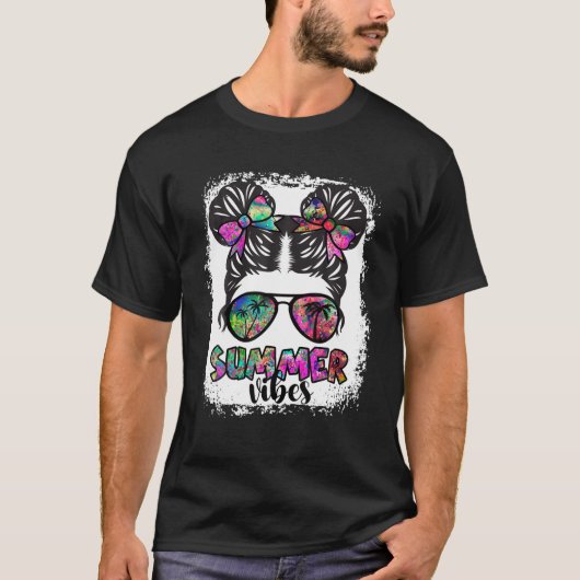 漂白絞り染めサマーバイブメッシーパンスカル地獄 Tシャツ (正面)