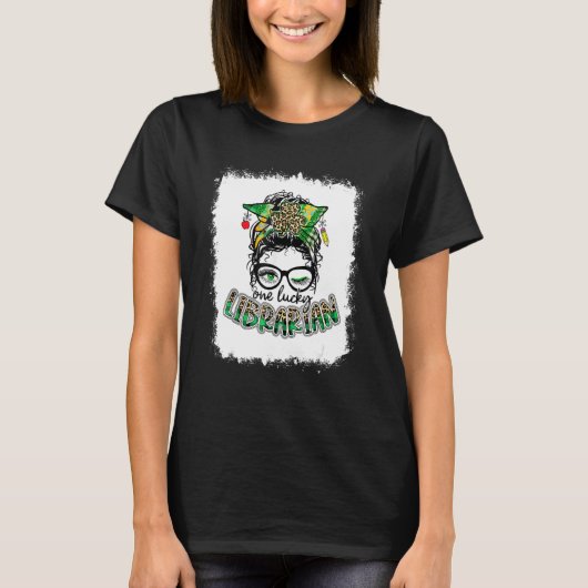 漂白1幸運な図書館司書Messy Bun Leopard Sha Tシャツ (正面)