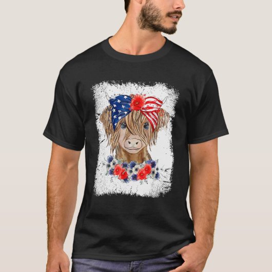 漂白7月の4日ロング毛ふくらはぎUSAパトリオティ Tシャツ (正面)