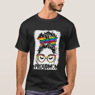 漂白Messy Bunレインボー誇りを持ったママLgbt Lgbtq Ga Tシャツ