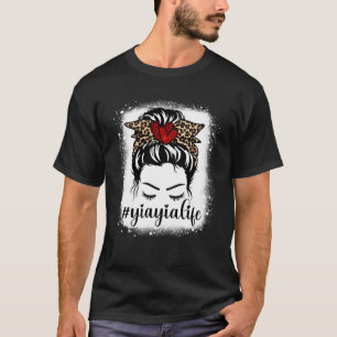 漂白YiayiaライフMessy Bun Leopardプリントモテ Tシャツ