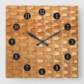 漆の籐のバスケット織りのテクスチャの外観 スクエア壁時計 (正面)