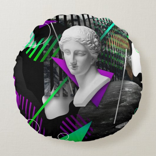 漆コンテンポラリー喰頭像付き美術の校合  ラウンドクッション (正面)