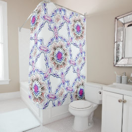 漆喰の質感に花を咲かせ、白に柔らかい影を付ける シャワーカーテン