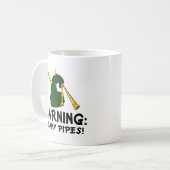 漏れやすい管のギフトを警告しているおもしろいな風笛吹奏者 コーヒーマグカップ (正面左)