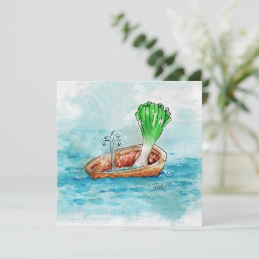 漏れパンプンフラットを持つボートにおもしろいネギ カード (スタンド正面)