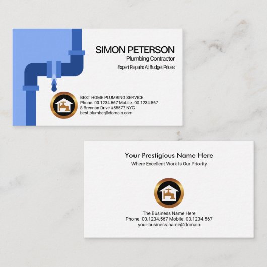 漏シンプルれ青い配管配管配管配管配管配管配管配管工 名刺 (正面/裏面)