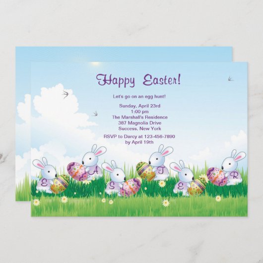 演劇のイースター招待状のバニー 招待状 (正面/裏面)