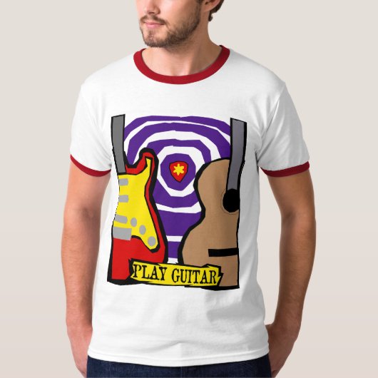 演劇のギターの電気および音響の紫色のリング Tシャツ (正面)