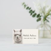 演劇の日付のお母さんカードはかわいいラマのアルパカを梳きます 名刺 (スタンド正面)