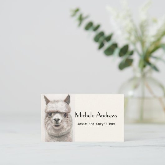 演劇の日付のお母さんカードはかわいいラマのアルパカを梳きます 名刺 (スタンド正面)
