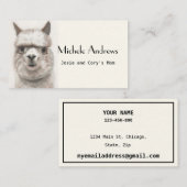 演劇の日付のお母さんカードはかわいいラマのアルパカを梳きます 名刺 (正面/裏面)