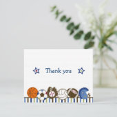 演劇の球のスポーツの男の子はメッセージカード感謝していしています サンキューカード (スタンド正面)