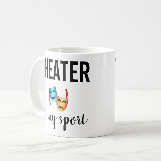 「演劇は私のスポーツ」のドラママスクの絵文字シスピアン コーヒーマグカップ (正面左)