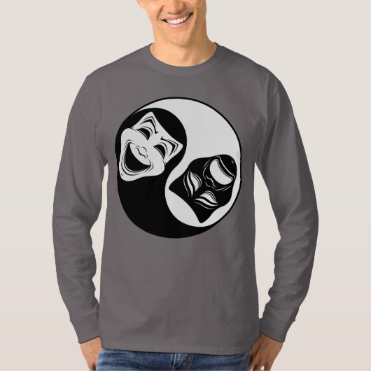 演劇陰陽デザイン – 喜劇と悲劇マスク Tシャツ (正面)