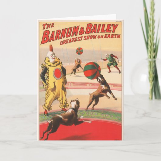 演技する犬とのピエロを示すサーカスポスター カード (正面)