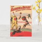 演技する犬とのピエロを示すサーカスポスター カード (黄色い花)