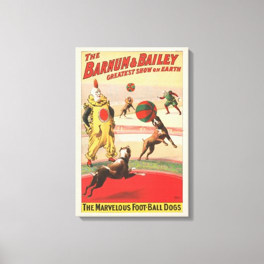 演技する犬とのピエロを示すサーカスポスター キャンバスプリント (正面)